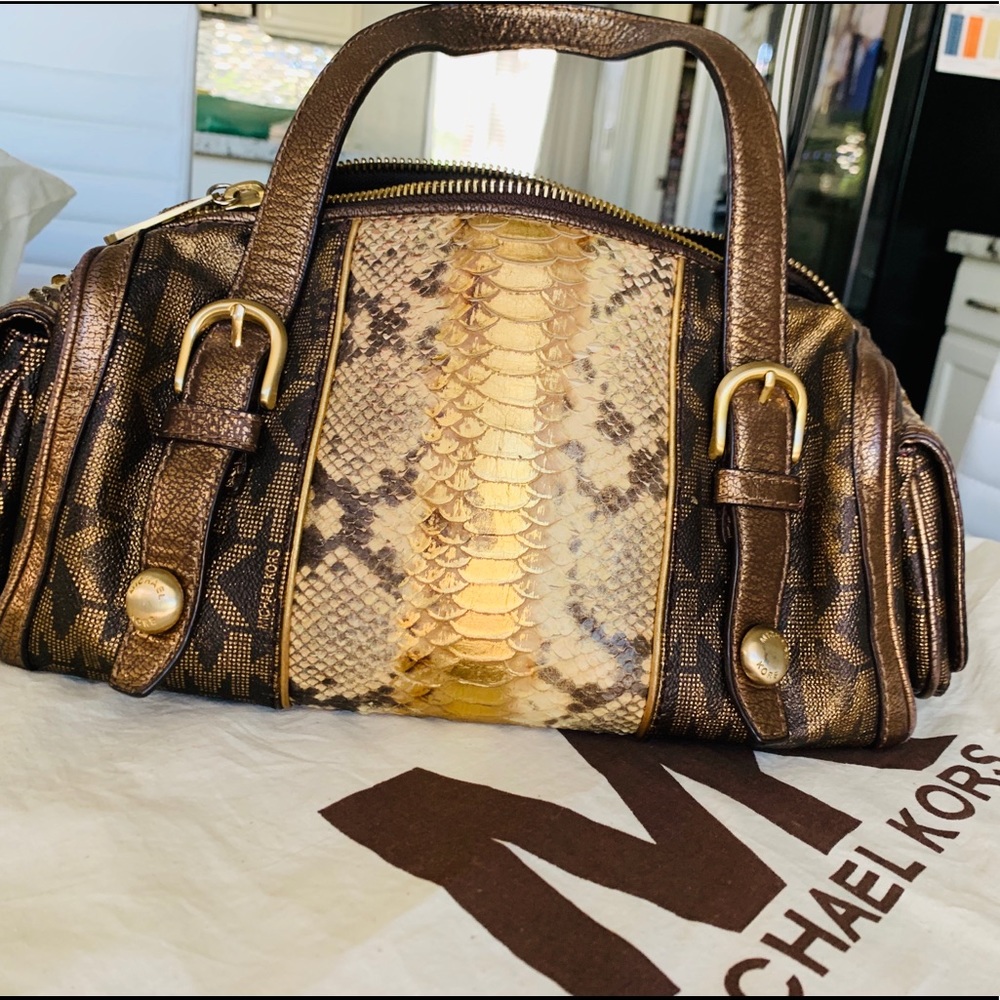 Auth Michael Kors brown gold handbag